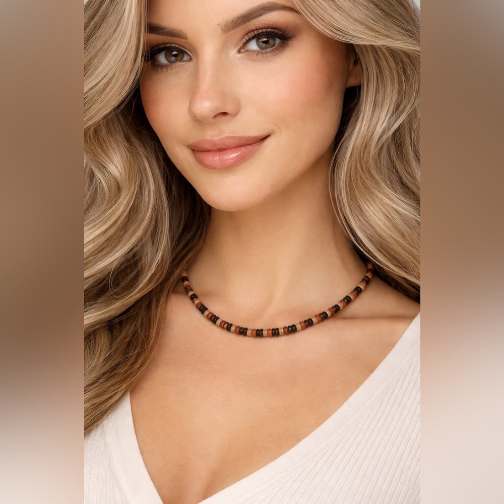 🌿 Earth-Tone Beaded Necklace – Minimalist Boho Chic 🌿